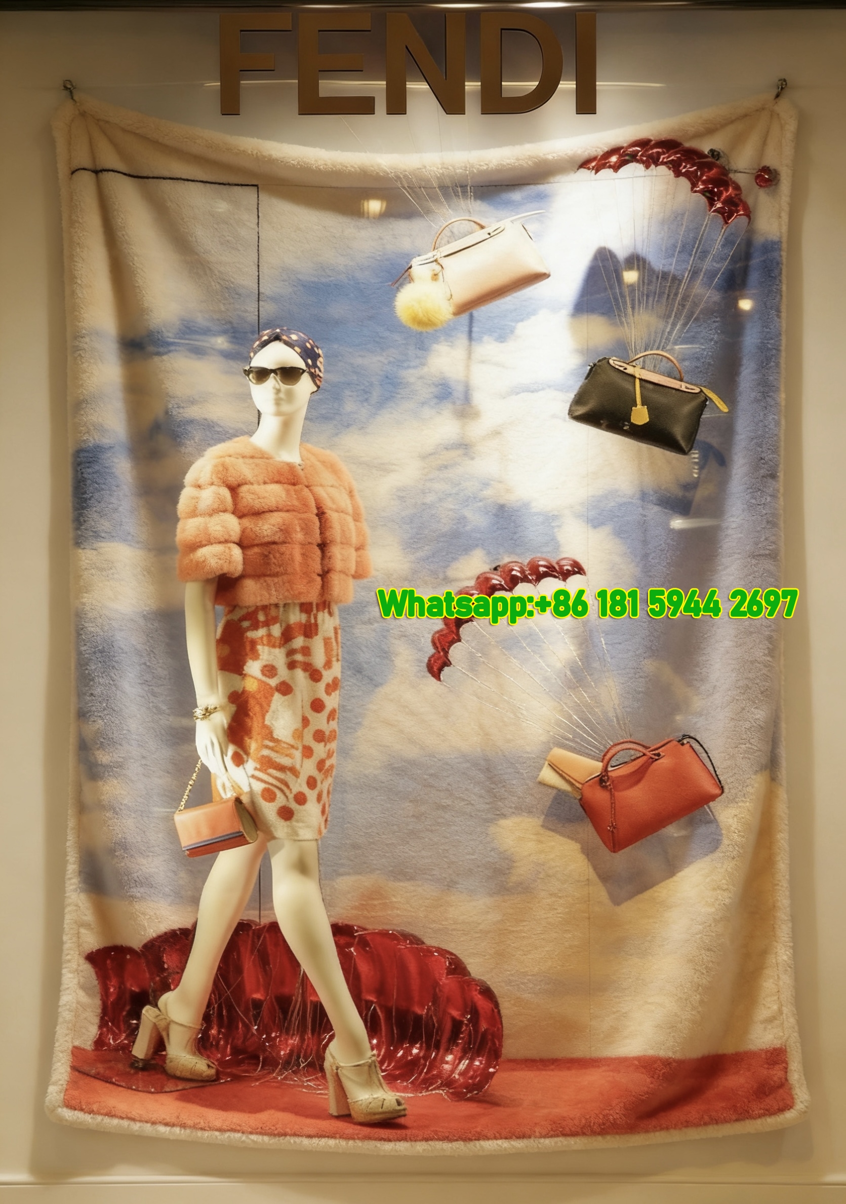Fendi Parachute Bag Window Display Flannel Throw Blanket IMG_9573